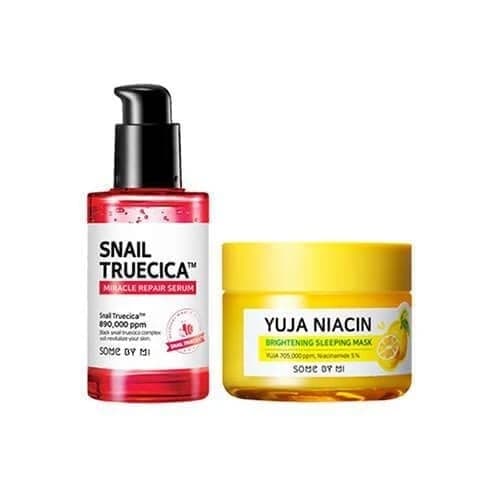 Some By Mi Snail Truecica Miracle Serum + Yuja Niacin Brightening Sleeping Mask (brightening And Pore Care)